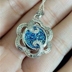 Sterling Blue Druzy Necklace